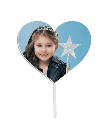 Full Colour Taarttopper Eigen Foto: Hart - 16 cm