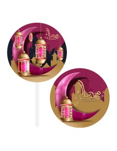 Full Colour Cupcaketoppers op Maat: Eid Mubarak Roze