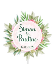 Full Colour Taarttopper op Maat: Bloem & Blad 1