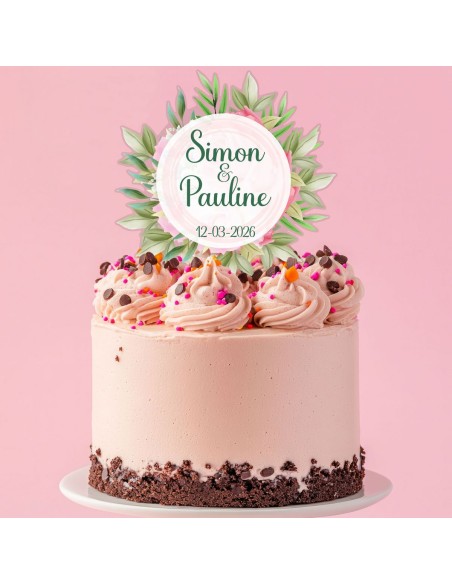 Full Colour Taarttopper op Maat: Bloem & Blad 1