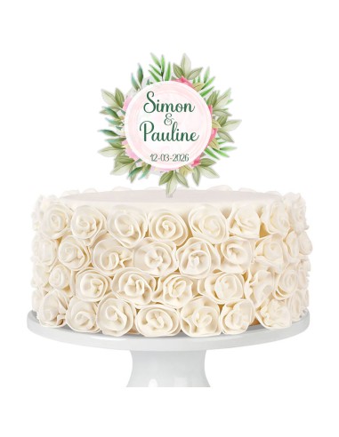 Full Colour Taarttopper op Maat: Bloem & Blad 1