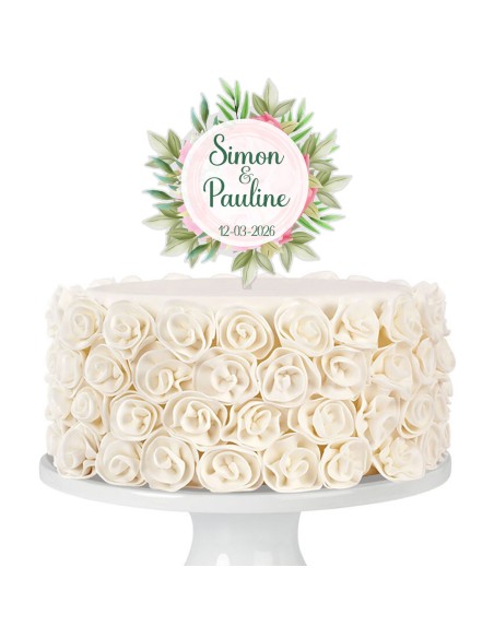 Full Colour Taarttopper op Maat: Bloem & Blad 1