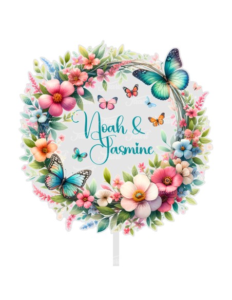 Full Colour Taarttopper op Maat: Bloemen & Vlinders 1