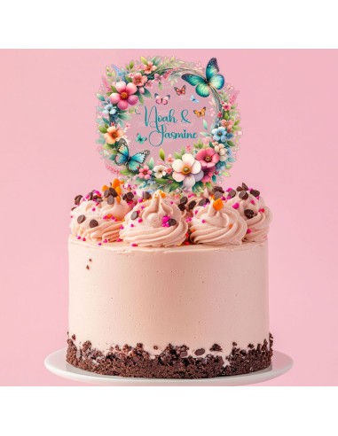Full Colour Taarttopper op Maat: Bloemen & Vlinders 1