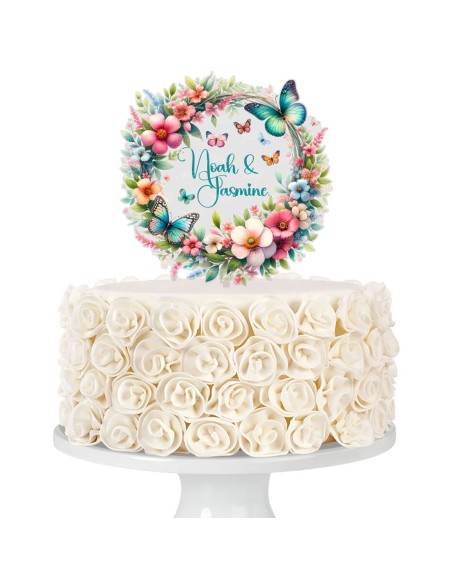 Full Colour Taarttopper op Maat: Bloemen & Vlinders 1