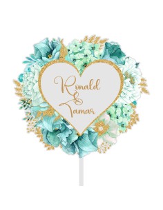 Full Colour Taarttopper op Maat: Turquoise Hart
