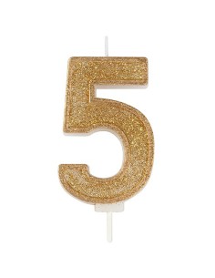 Sparkle Glitter Kaars Goud Nummer 5