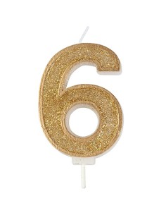Sparkle Glitter Kaars Goud Nummer 6