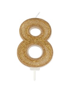Sparkle Glitter Kaars Goud Nummer 8 //