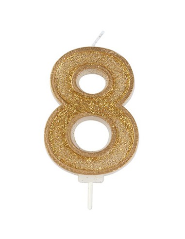Sparkle Glitter Kaars Goud Nummer 8 //