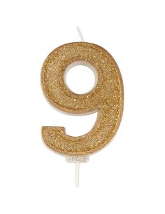 Sparkle Glitter Kaars Goud Nummer 9 //