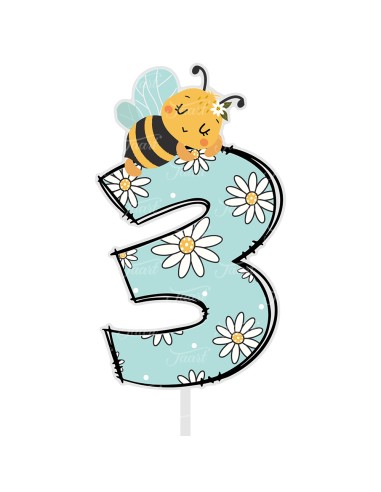 Full Colour Taarttopper op Maat: Bijtjes - Cijfer Enkel