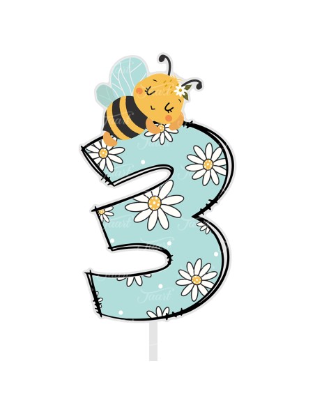 Full Colour Taarttopper op Maat: Bijtjes - Cijfer Enkel