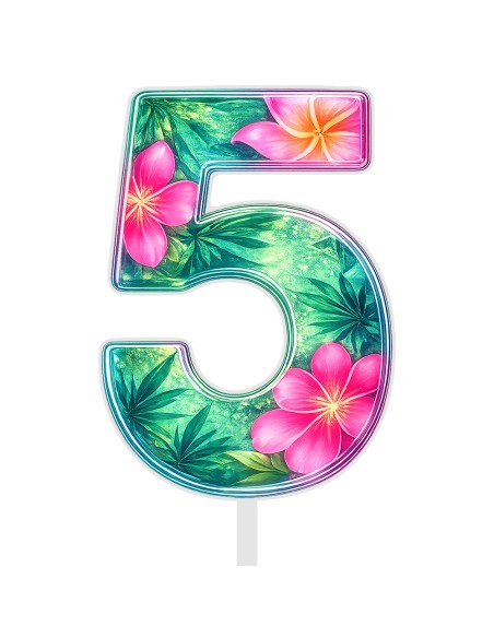 Full Colour Taarttopper op Maat: Tropisch 1 - Cijfer Enkel