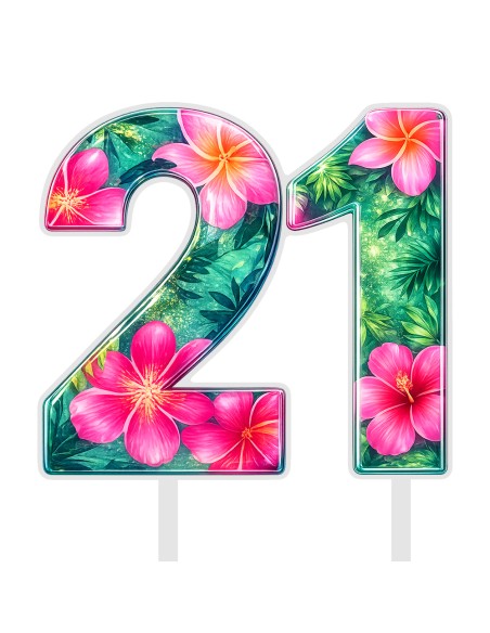 Full Colour Taarttopper op Maat: Tropisch 1 - Cijfers Dubbel