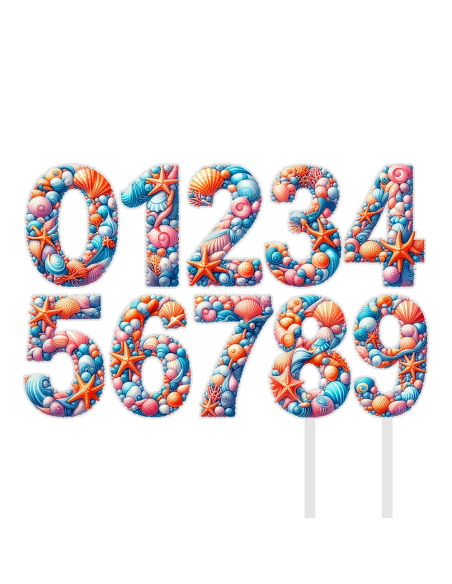 Full Colour Taarttopper op Maat: Schelpen - Cijfer Enkel