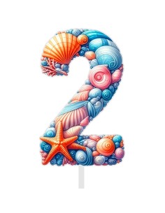 Full Colour Taarttopper op Maat: Schelpen - Cijfer Enkel