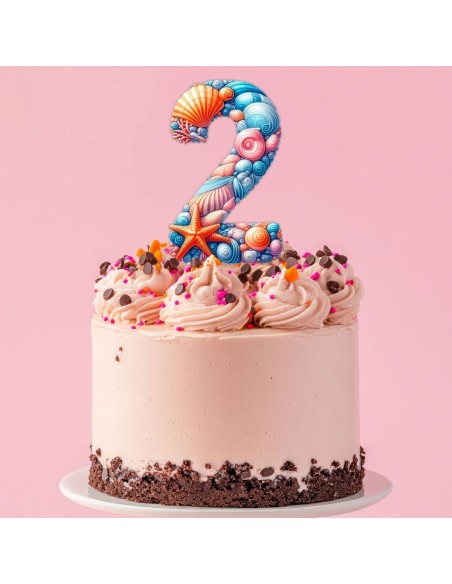 Full Colour Taarttopper op Maat: Schelpen - Cijfer Enkel