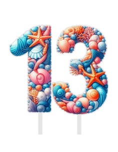 Full Colour Taarttopper op Maat: Schelpen - Cijfers Dubbel