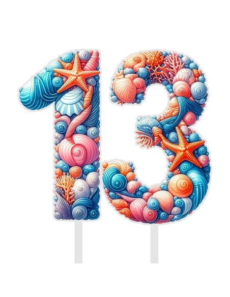 Full Colour Taarttopper op Maat: Schelpen - Cijfers Dubbel