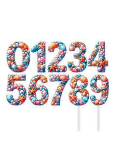 Full Colour Taarttopper op Maat: Schelpen - Cijfers Dubbel 2
