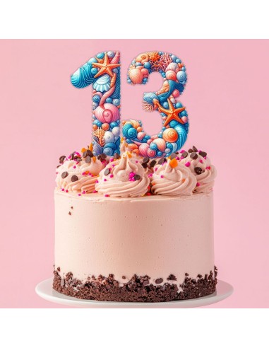 Full Colour Taarttopper op Maat: Schelpen - Cijfers Dubbel