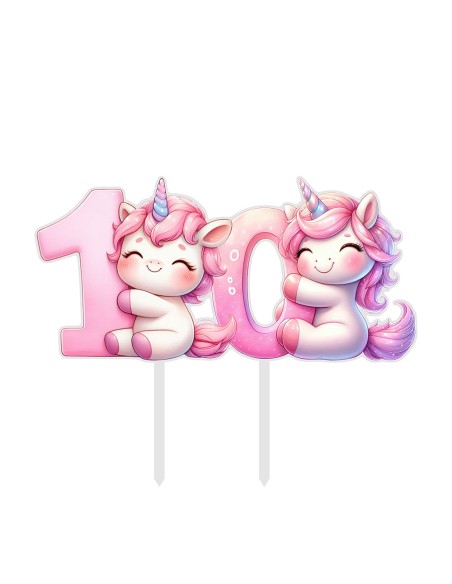 Full Colour Taarttopper op Maat: Unicorn - Cijfers Dubbel