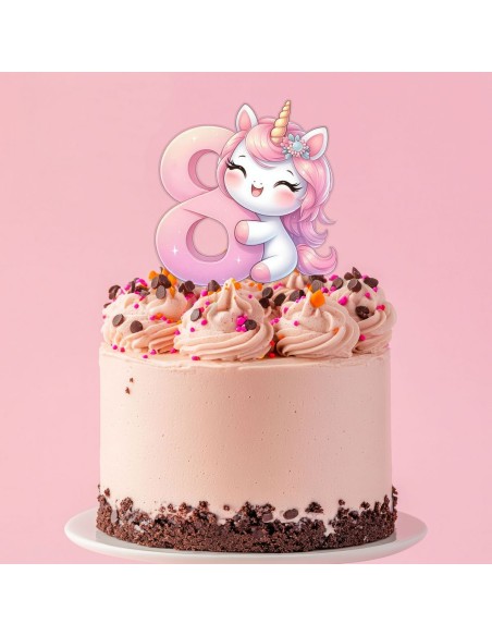 Full Colour Taarttopper op Maat: Unicorn - Cijfer Enkel