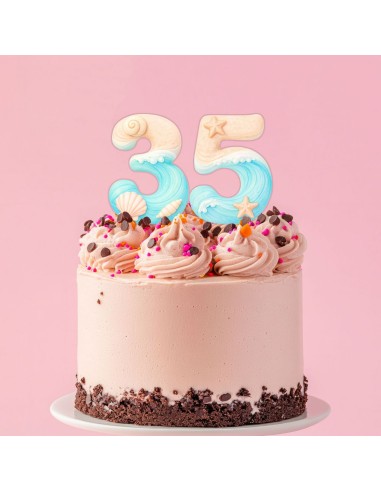 Full Colour Taarttopper op Maat: Strand - Cijfer Enkel