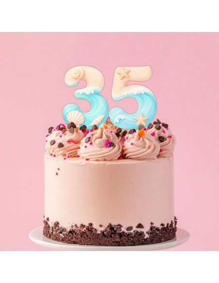 Full Colour Taarttopper op Maat: Strand - Cijfer Enkel