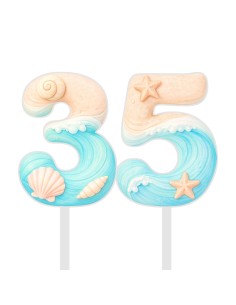 Full Colour Taarttopper op Maat: Strand - Cijfers Dubbel
