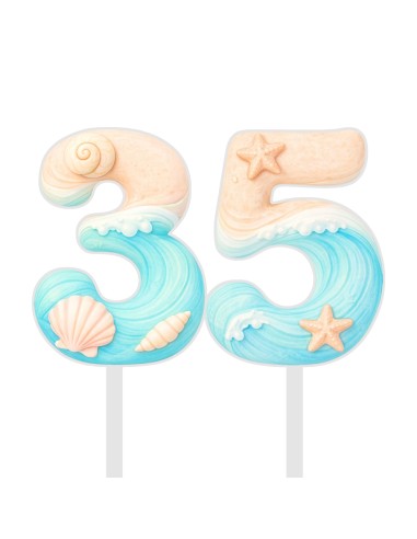 Full Colour Taarttopper op Maat: Strand - Cijfers Dubbel