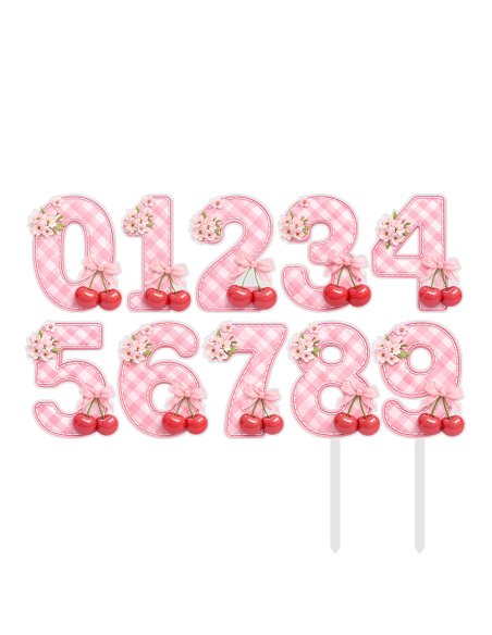 Full Colour Taarttopper op Maat: Kersen - Cijfer Enkel