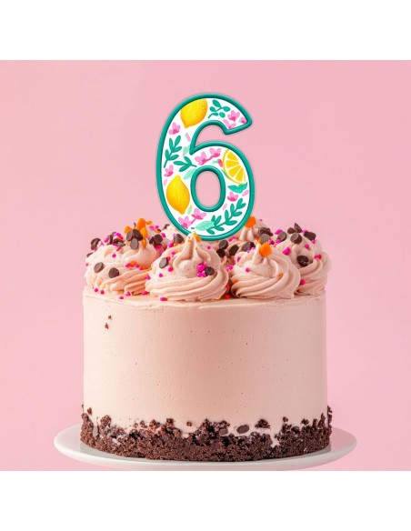 Full Colour Taarttopper op Maat: Pink Lemon - Cijfer Enkel