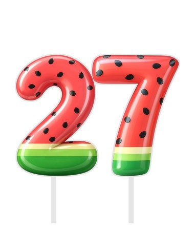 Full Colour Taarttopper op Maat: Watermeloen - Cijfer Dubbel