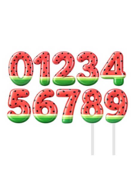 Full Colour Taarttopper op Maat: Watermeloen - Cijfer Dubbel