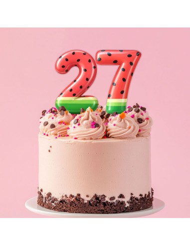 Full Colour Taarttopper op Maat: Watermeloen - Cijfer Dubbel