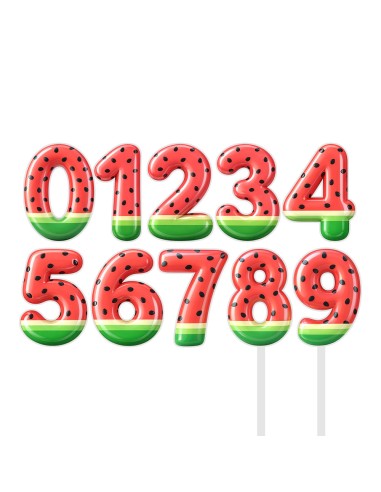 Full Colour Taarttopper op Maat: Watermeloen - Cijfer Enkel