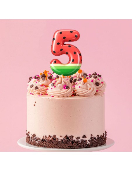 Full Colour Taarttopper op Maat: Watermeloen - Cijfer Enkel