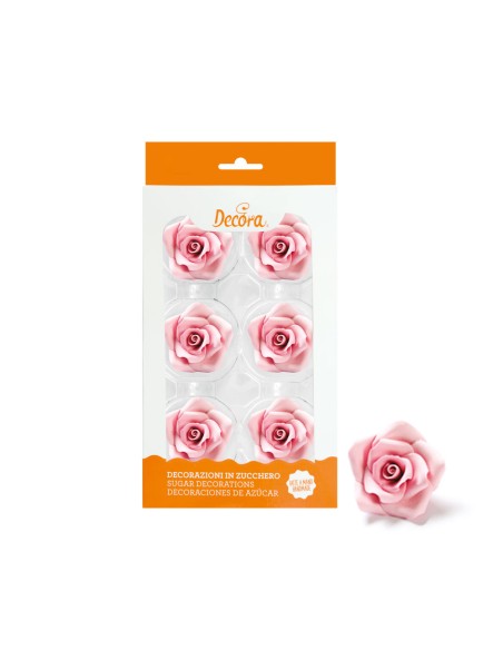 Decora Suikerbloemen Rozen Roze Large -6st-