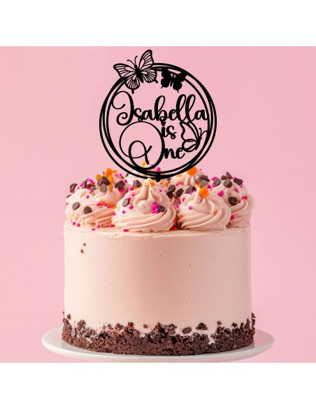 Taarttopper op Maat: Vlinder Rond met Naam