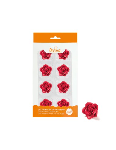 Decora Suikerbloemen Rozen Rood Medium -8st-