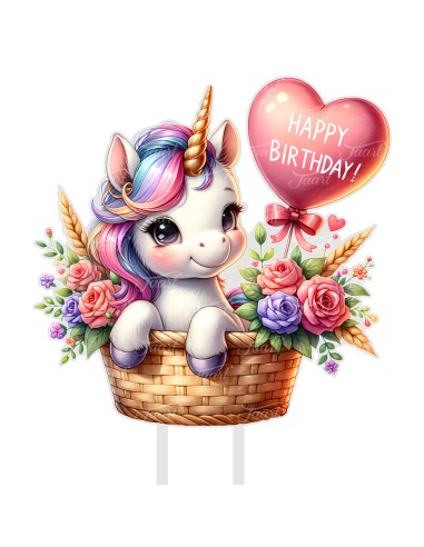 Full Colour Taarttopper op Maat: Happy Birthday Unicorn