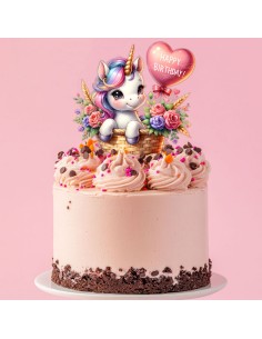 Full Colour Taarttopper op Maat: Happy Birthday Unicorn 2