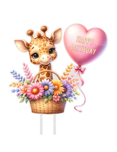 Full Colour Taarttopper op Maat: Happy Birthday Giraffe