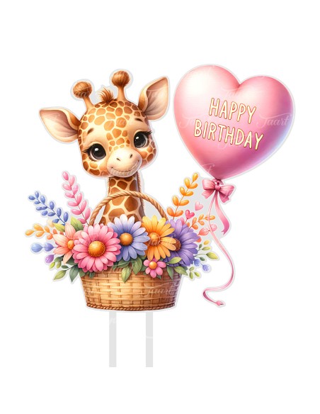 Full Colour Taarttopper op Maat: Happy Birthday Giraffe