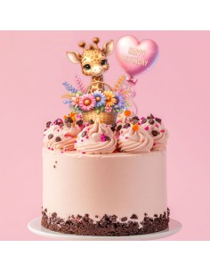 Full Colour Taarttopper op Maat: Happy Birthday Giraffe 2