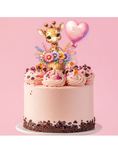 Full Colour Taarttopper op Maat: Happy Birthday Giraffe