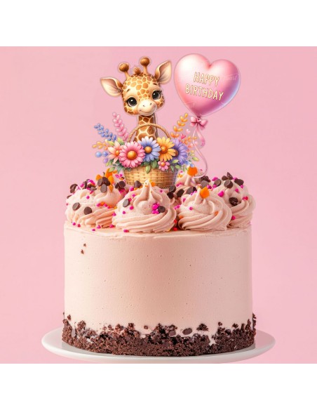Full Colour Taarttopper op Maat: Happy Birthday Giraffe