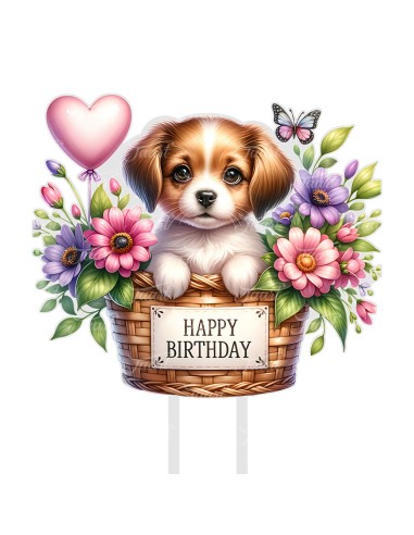 Full Colour Taarttopper op Maat: Happy Birthday Hond